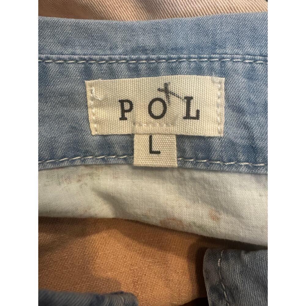 POL Patchwork Lace Tiered Denim Shacket Shirt Jacket Large Boho Cottagecore - Picture 5 of 8